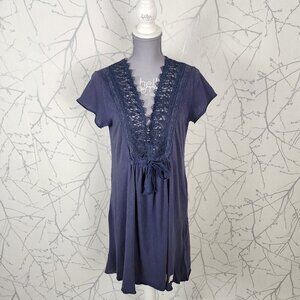 Odd Molly Midnight Blue Cotton Crochet Lace Trim Flowy Dress